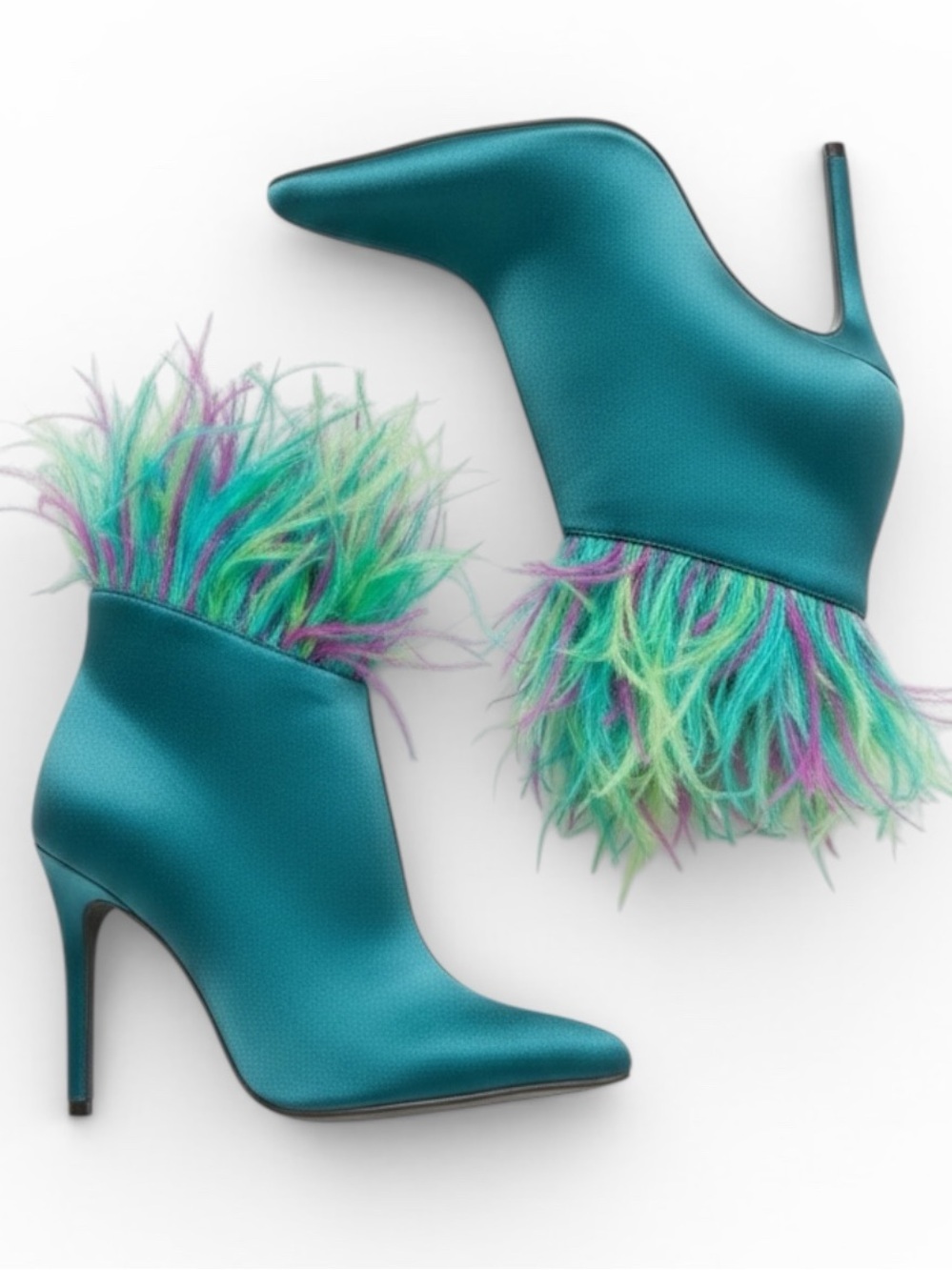 Azalea Wang Buffy Stylish Green Teal Feathered Women's Boots 6
